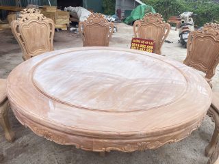 Bản mộc bộ bàn ăn tròn 10 ghế louis gỗ gõ đỏ cao cấp (Anh Đại, Phú Thọ) 12 bàn ăn louis hoàng gia gỗ gõ