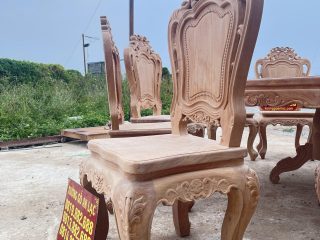 Bản mộc bộ bàn ăn tròn 10 ghế louis gỗ gõ đỏ cao cấp (Anh Đại, Phú Thọ) 17 ghế ăn mặt ván tràn