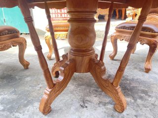 Bộ bàn ăn tròn 6 ghế louis hoàng gia bọc đệm da bò thật cao cấp (Anh Tình, Hà Nam) 12 Hệ chân trụ dày 20p