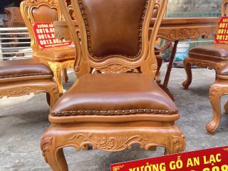 Bộ bàn ăn tròn 6 ghế louis hoàng gia bọc đệm da bò thật cao cấp (Anh Tình, Hà Nam) 14 mẫu ghế louis hoàng gia gỗ hương đá bọc đệm