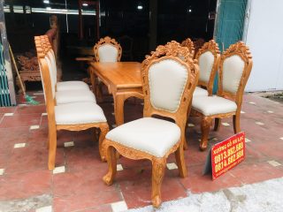 Bộ bàn ăn 8 ghế louis hoàng gia bọc đệm gỗ gõ đỏ cao cấp (Chị Lan Anh, Vĩnh Phúc) 12 bộ bàn ăn phong cách hoàng gia tân cổ điển