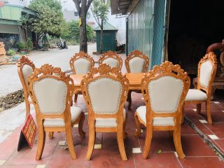 Bộ bàn ăn 8 ghế louis hoàng gia bọc đệm gỗ gõ đỏ cao cấp (Chị Lan Anh, Vĩnh Phúc) 13 mẫu bàn ghế ăn louis gỗ gõ đỏ