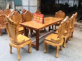 Bộ bàn ăn gỗ cẩm đá kết hợp 8 ghế louis gỗ gõ đỏ (Chị Thêm, Hưng Yên) 23 toàn cảnh sản phẩm bàn ăn 8 ghế