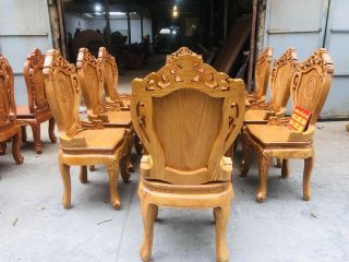 Bộ bàn ăn gỗ cẩm đá kết hợp 8 ghế louis gỗ gõ đỏ (Chị Thêm, Hưng Yên) 13 Bộ bàn ăn hoàng gia