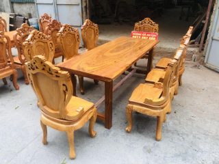 Bộ bàn ăn gỗ cẩm đá kết hợp 8 ghế louis gỗ gõ đỏ (Chị Thêm, Hưng Yên) 15 bộ bàn ăn 8 ghế