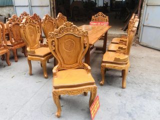 Bộ bàn ăn gỗ cẩm đá kết hợp 8 ghế louis gỗ gõ đỏ (Chị Thêm, Hưng Yên) 19 bàn ăn kết hợp ghế louis hoàng gia