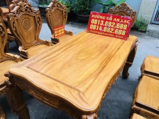 Bộ bàn ăn hoàng gia gõ đỏ 8 ghế louis tân cổ điển (Chị Thương, Hà Nam) 10 bàn ăn chữ nhật khung ván
