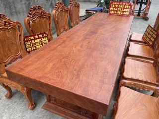 bàn ăn chữ nhật gỗ hương đá nguyên khối