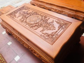 Bộ bàn ghế hoàng gia louis hoa lá tây gỗ hương đá cao cấp (Anh Tiến, Thái Bình) 18 bàn trà chữ nhật gỗ hương