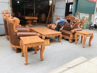 bộ bàn ghế gỗ gõ đỏ bọc da
