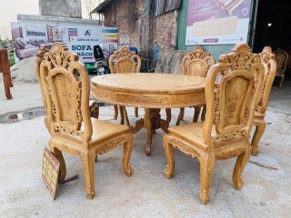 Bộ bàn tròn louis 6 ghế hồng hạt gỗ gõ đỏ cao cấp (Chị Bình, Lạng Sơn) 10 bộ bàn ăn hoàng gia tân cổ điển