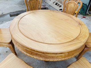 Bộ bàn tròn louis 6 ghế hồng hạt gỗ gõ đỏ cao cấp (Chị Bình, Lạng Sơn) 11 bàn ăn tròn 1m37