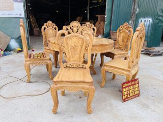 Bộ bàn tròn louis 6 ghế hồng hạt gỗ gõ đỏ cao cấp (Chị Bình, Lạng Sơn) 14 bộ bàn ăn 6 ghế