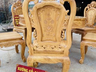 Bộ bàn tròn louis 6 ghế hồng hạt gỗ gõ đỏ cao cấp (Chị Bình, Lạng Sơn) 17 mặt lưng ghế louis hoàng gia