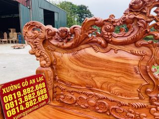 Combo bàn ghế louis hoàng gia 6 món và kệ tivi gỗ hương đá (Anh Khánh, Nghệ An) 18 vai ghế đục hoa hồng lá tây