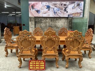 Mẫu bàn ăn bầu dục 8 ghế louis gỗ gõ đỏ cao cấp (Anh Hiếu, Hải Phòng) 8 bộ bàn ăn gỗ gõ đỏ