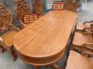 Mẫu bàn ăn bầu dục 8 ghế louis gỗ gõ đỏ cao cấp (Anh Hiếu, Hải Phòng) 9 bàn ăn bầu dục