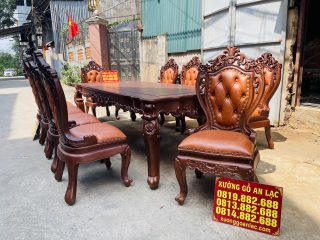 mẫu ghế ăn louis gỗ gõ bọc đệm