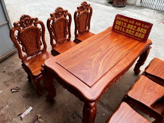 mẫu bàn ăn chữ nhật khung ván