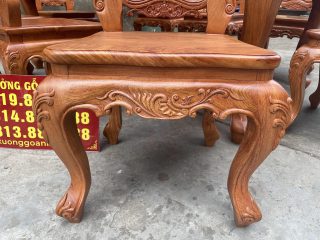 Mẫu bàn ăn hoàng gia 8 ghế louis gỗ hương đá (Chú Nhân, Vĩnh Phúc) 21 cận cảnh hệ chân yếm chạm hoa lá tây