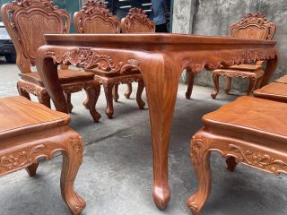 Mẫu bàn ăn hoàng gia 8 ghế louis gỗ hương đá (Chú Nhân, Vĩnh Phúc) 15 chân bàn bản 12