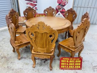 Mẫu bàn ăn tròn 1m37 kết hợp 8 ghế louis ngọc mặt trời gỗ gõ đỏ (Anh Thành, Thái Nguyên) 9 bàn ăn gỗ gõ đỏ cao cấp