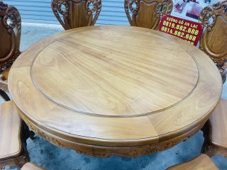 Mẫu bàn ăn tròn 1m37 kết hợp 8 ghế louis ngọc mặt trời gỗ gõ đỏ (Anh Thành, Thái Nguyên) 10 bàn ăn tròn đường kính 1m37