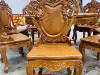 Mẫu bàn ăn tròn 1m37 kết hợp 8 ghế louis ngọc mặt trời gỗ gõ đỏ (Anh Thành, Thái Nguyên) 13 ghế louis ngọc mặt trời