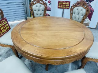 bàn tròn gỗ gõ đỏ đường kính 1m37