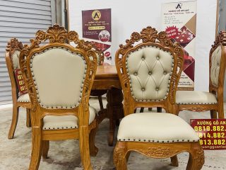 trọn bộ 6 ghế louis gỗ gõ đỏ bọc đệm
