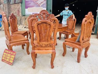 Mẫu bàn ăn tròn 8 ghế hồng hạt gỗ hương đá hàng vip (Anh Tiến, Hoàng Mai) 14 bộ bàn ăn 8 ghế