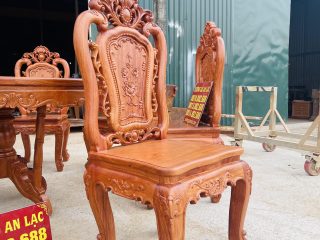 Mẫu bàn ăn tròn 8 ghế hồng hạt gỗ hương đá hàng vip (Anh Tiến, Hoàng Mai) 16 ghế ngồi lưng cao không tay