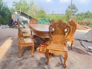 Mẫu bàn ăn bầu dục kết hợp 8 ghế louis ngọc mặt trời gỗ gõ đỏ cao cấp (Anh Quân, Hà Tĩnh) 13 bộ bàn ăn 8 ghế
