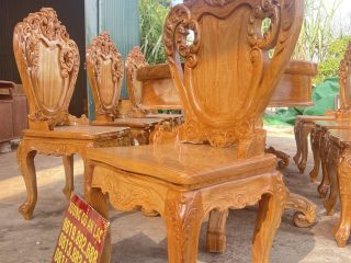 Mẫu bàn ăn bầu dục kết hợp 8 ghế louis ngọc mặt trời gỗ gõ đỏ cao cấp (Anh Quân, Hà Tĩnh) 15 ghế louis gỗ gõ đỏ