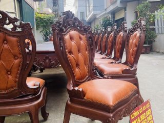 Siêu phẩm 2 bàn ăn hoàng gia 24 ghế louis bọc đệm gỗ gõ đỏ cực vip (Anh Đông, Hải Phòng) 30 ghế ăn louis hoàng gia