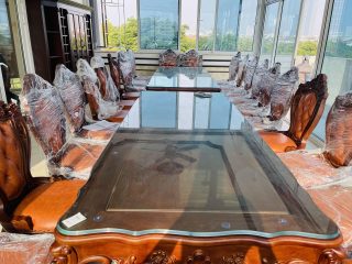 Siêu phẩm 2 bàn ăn hoàng gia 24 ghế louis bọc đệm gỗ gõ đỏ cực vip (Anh Đông, Hải Phòng) 33 bàn ghế ăn ghép 2 bộ