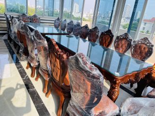 Siêu phẩm 2 bàn ăn hoàng gia 24 ghế louis bọc đệm gỗ gõ đỏ cực vip (Anh Đông, Hải Phòng) 35 bộ bàn ăn louis siêu vip