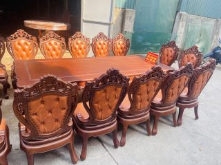 Siêu phẩm 2 bàn ăn hoàng gia 24 ghế louis bọc đệm gỗ gõ đỏ cực vip (Anh Đông, Hải Phòng) 21 bộ bàn ăn louis hoàng gia