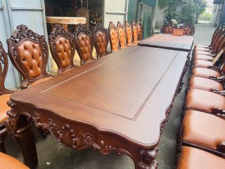 Siêu phẩm 2 bàn ăn hoàng gia 24 ghế louis bọc đệm gỗ gõ đỏ cực vip (Anh Đông, Hải Phòng) 23 bàn ăn gỗ gõ đỏ tone nâu đậm