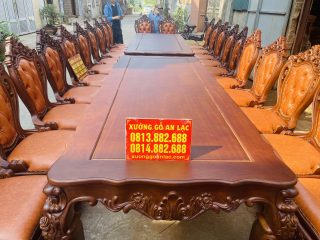 Siêu phẩm 2 bàn ăn hoàng gia 24 ghế louis bọc đệm gỗ gõ đỏ cực vip (Anh Đông, Hải Phòng) 24 bộ bàn ghế gỗ gõ bọc đệm da