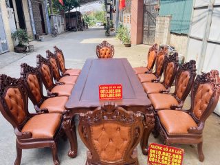 Siêu phẩm bàn ăn hoàng gia 12 ghế louis bọc đệm gỗ gõ đỏ cao cấp (Chị Hương, Phú Thọ) 24 trọn bộ 12 ghế ngồi louis