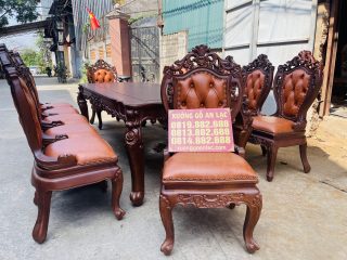 Siêu phẩm bàn ăn hoàng gia 12 ghế louis bọc đệm gỗ gõ đỏ cao cấp (Chị Hương, Phú Thọ) 25 mẫu ghế louis hoàng gia gỗ gõ bọc đệm da