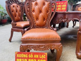 Siêu phẩm bàn ăn hoàng gia 12 ghế louis bọc đệm gỗ gõ đỏ cao cấp (Chị Hương, Phú Thọ) 26 ghế louis hoa lá tây