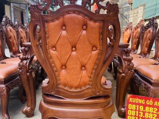 Siêu phẩm bàn ăn hoàng gia 12 ghế louis bọc đệm gỗ gõ đỏ cao cấp (Chị Hương, Phú Thọ) 28 mặt lưng ghế louis cao cấp