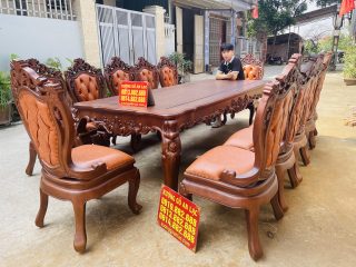 Siêu phẩm bàn ăn hoàng gia 12 ghế louis bọc đệm gỗ gõ đỏ cao cấp (Chị Hương, Phú Thọ) 16 mẫu bàn ăn 12 ghế