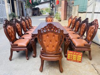 Siêu phẩm bàn ăn hoàng gia 12 ghế louis bọc đệm gỗ gõ đỏ cao cấp (Chị Hương, Phú Thọ) 17 bộ bàn ăn phong cách hoàng gia tân cổ điển