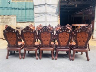 Siêu phẩm bàn ăn hoàng gia 12 ghế louis bọc đệm gỗ gõ đỏ cao cấp (Chị Hương, Phú Thọ) 18 bộ bàn ghế ăn cao cấp