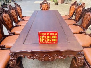 Siêu phẩm bàn ăn hoàng gia 12 ghế louis bọc đệm gỗ gõ đỏ cao cấp (Chị Hương, Phú Thọ) 20 bàn ăn mặt khung ván