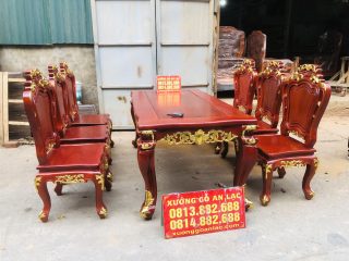 Siêu phẩm bàn ăn hoàng gia 1m8x90 6 ghế louis gỗ gõ đỏ dát vàng (Anh Thuận, Vĩnh Phúc) 12 bộ bàn ăn gỗ gõ đỏ dát vàng