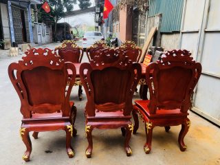 Siêu phẩm bàn ăn hoàng gia 1m8x90 6 ghế louis gỗ gõ đỏ dát vàng (Anh Thuận, Vĩnh Phúc) 13 bộ bàn ghế gỗ gõ đỏ
